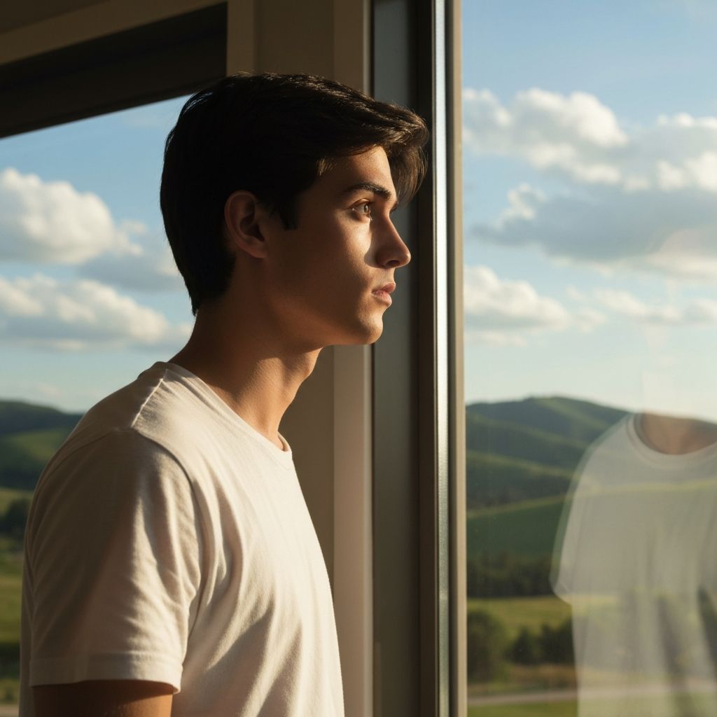 Person schaut in die Ferne durch ein Fenster, symbolisiert Weitsicht und Detailwahrnehmung